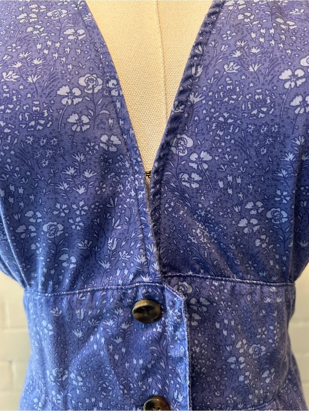 Marine Layer Camila Mini Dress Size S Blue Floral Tencel Button Front Tie Waist - Picture 6 of 11